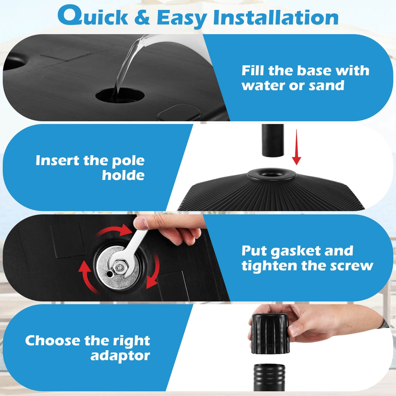 Costway 17.5" Square Umbrella Base with Refillable Reservoir for Water & Sand for Poolside