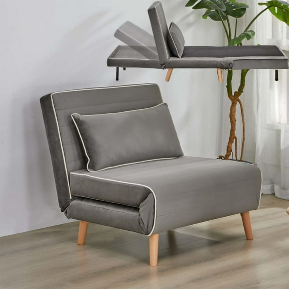 3 in 1 Sleeper Chair Bed, Convertible Bed Single Sofa Chair with 3-Position Adjustable Backrest & Pillow, Comfy Small Chairs Couch for Apartment/Bedroom/Small Spaces/Office (Grey)