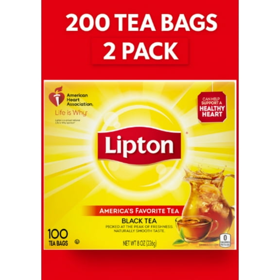 Lipton Black Tea Bags 100% Natural Tea 100 ct (Pack of 2) Total 200 Tea Bags
