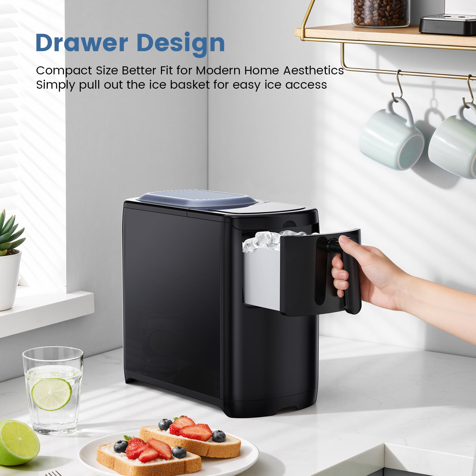 KNDKO Countertop Bullet Ice Maker, 6 Bullet ICES in 8 Mins, 18Lbs/Day, Self-Cleaning Operation, with Pull-Out Basket, Black
