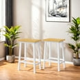 thumbnail image 3 of Bar Stools 25.6" Farmhouse Style Bar Chairs for Dining Room, Kitchen, Counter - Set of 2, White, 3 of 7