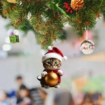 EWASWON Funny Christmas Cat Ornament - 2D Acrylic Hanging Decor for Christmas Tree, Festive Gift