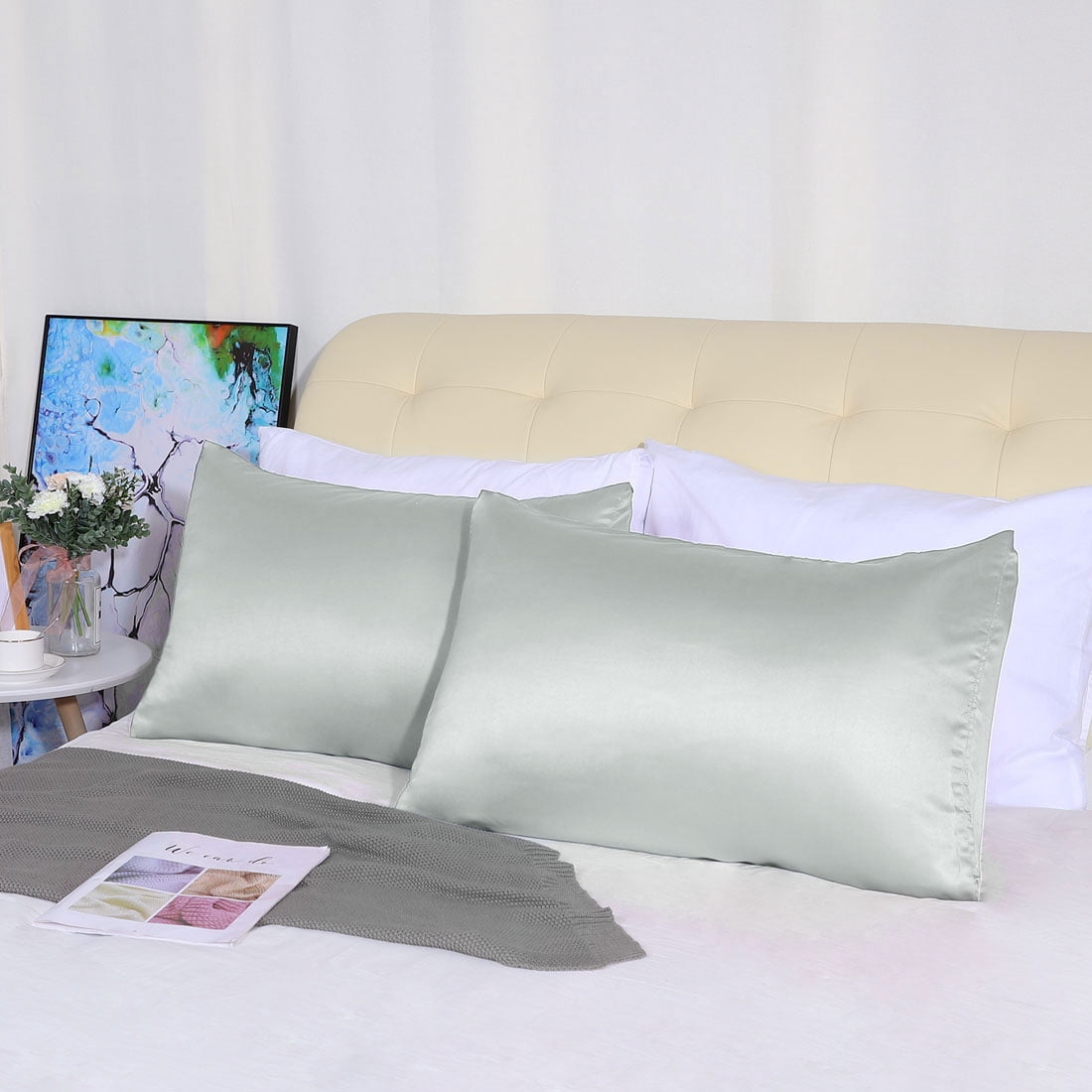 Unique Bargains 4 Pack Satin Pillowcases for Hair and Skin, Light Gray King