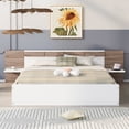 thumbnail image 3 of Euroco Wood Queen Size Platform Bed with Shelf and Charging Station for Adults, Beige, 3 of 12