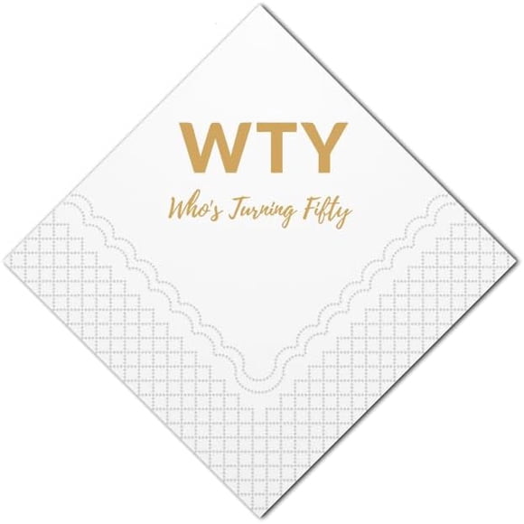Geloar Funny 50th Birthday Cocktail Napkins, 50 Pack 50th Birthday Paper Cocktail Napkins for His Her Fifty 50th Bday Decor | 2-Ply, 5x5 (WTF Who's Turning Fifty, Gold)
