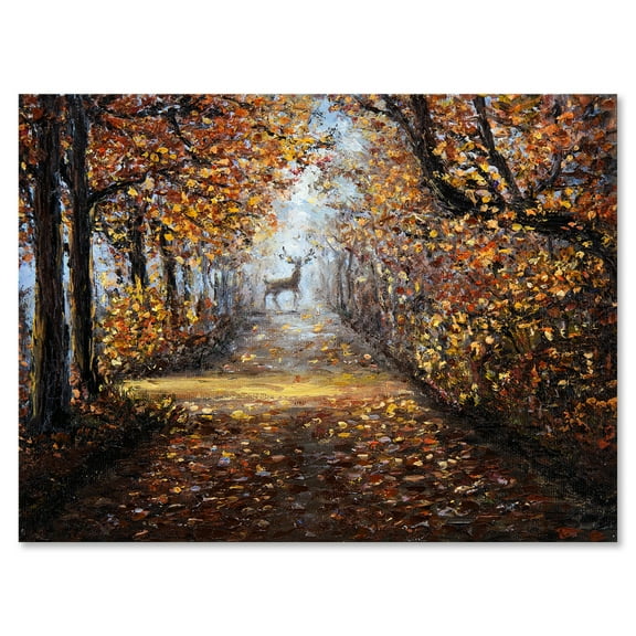 Designart ' Deer In The Autumn Park ' Lake House Canvas Wall Art Print