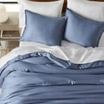 thumbnail image 3 of EVERGRACE Tencel Lyocell Cooling Duvet Cover Set Queen Size 3 Piece, 100% Natural Eucalyptus Lyocell Fiber from Austria, Luxury Silky Soft Comforter Cover with 2 Shams, Stormy Blue, 92"x88", 3 of 8