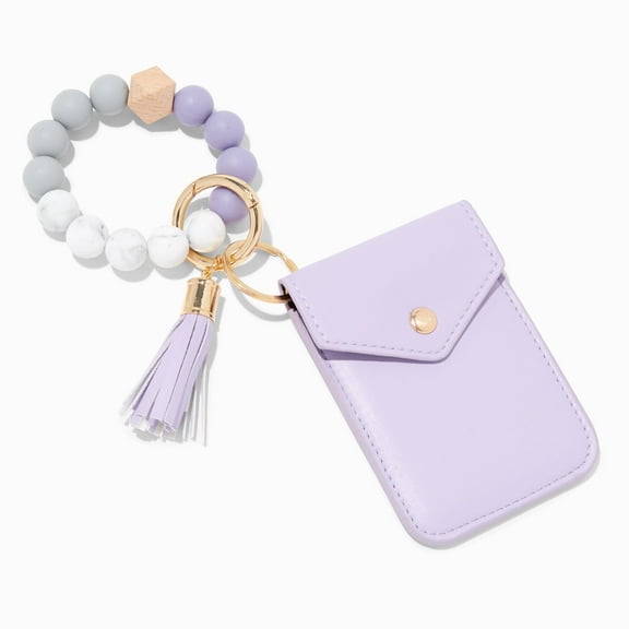 Claire's Lavender Beaded Wristlet Coin Bag for Women, Snap Close Mini Coin Pouch Bracelet with Tassel, Keychain Wallet Keeps Important Things Together, Compact and Convenient, 3" x 5"