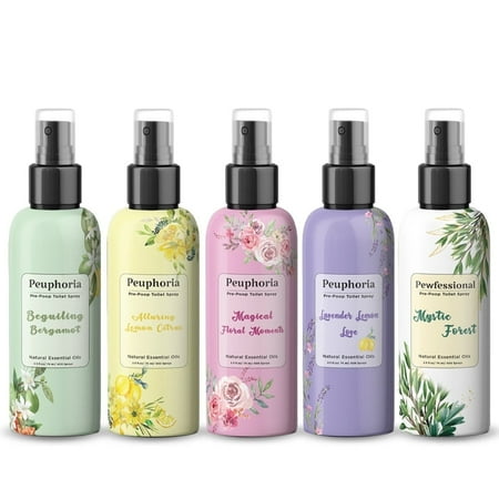 Peuphoria Toilet Spray, Odor Eliminating Air Freshener, Combo Pack, Multi-Scent, 2.5 oz, 5 Pack