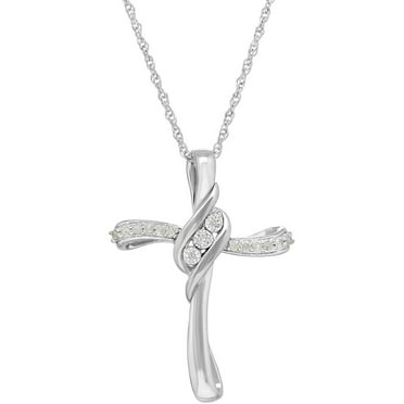 Brilliance Fine Jewelry 1/10 Cttw Diamond Cross Pendant in Sterling Silver, 18"