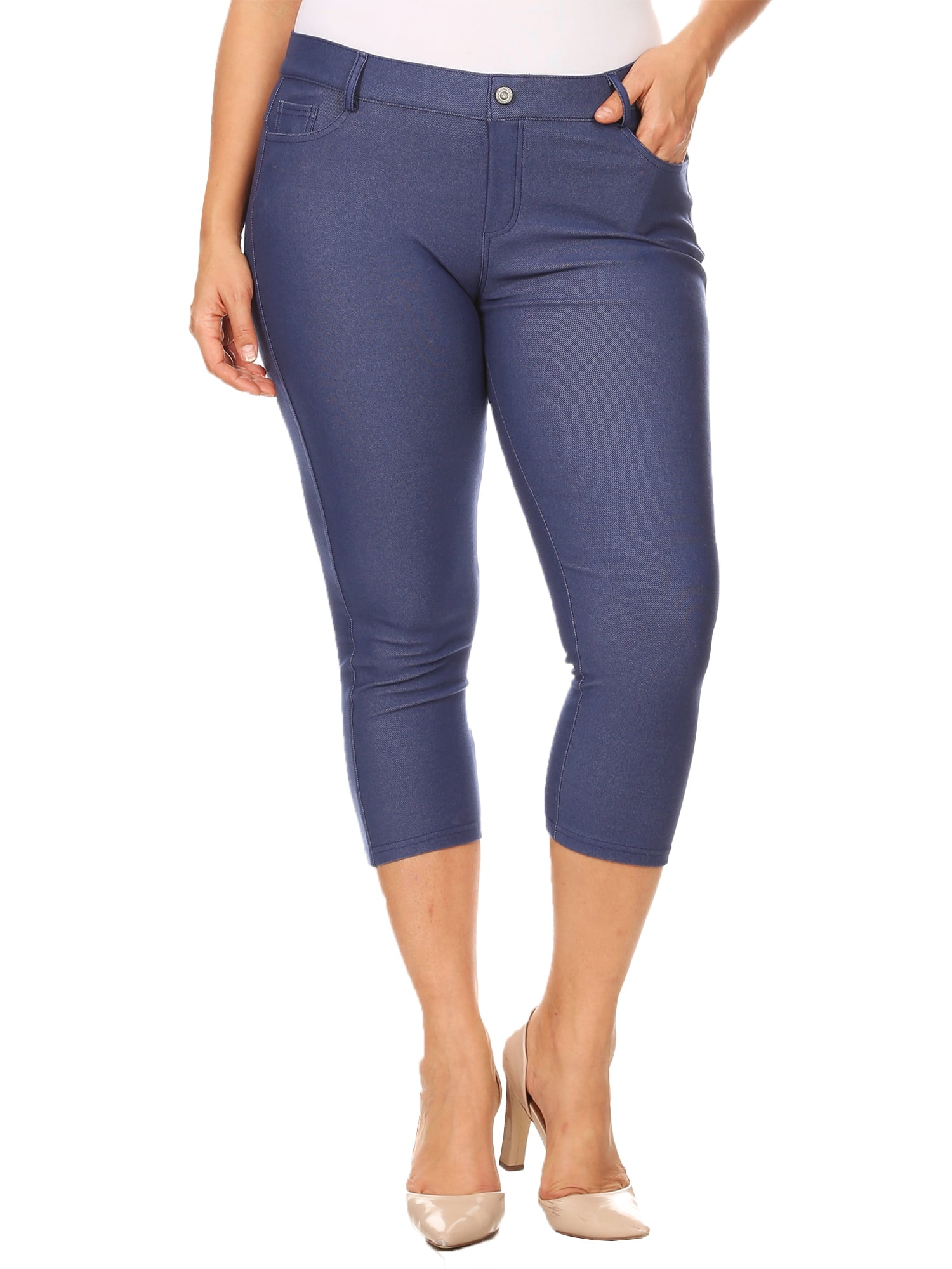 yeuG Women's Plus Size Capri Leggings with Pockets  