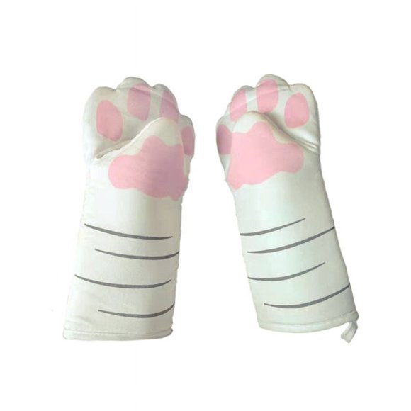 Tatum88 Mitaines de Four Épaisses en Coton avec Motif de Griffes de Chat Blanches pour Isolation de Cuisine, Gants de Four à Micro-Ondes, Gants en Coton Anti-Brûlure