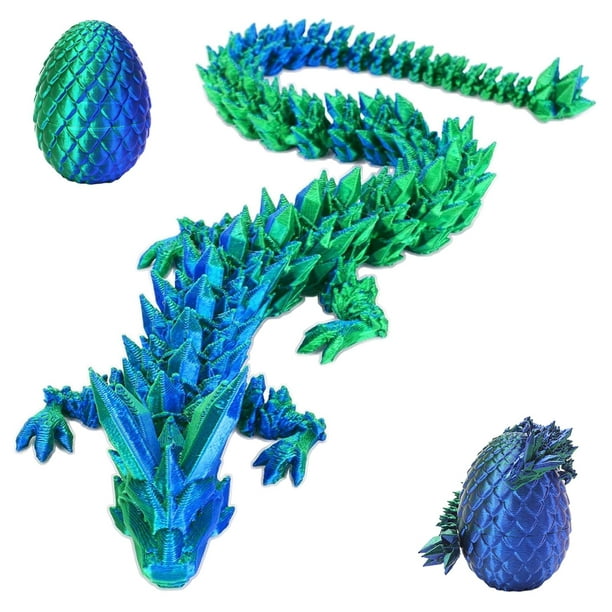 Huevo de dragón impreso en 3D de juguete con dragón de cristal articulado