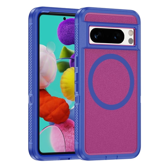 Compatible for Google Pixel 8 Pro Case Magnetic Heavy Duty Rugged Mag-Safe Phone Case, Durable Anti-Scratch Military Grade Protection Shockproof Protective Cover, Blue/Rose