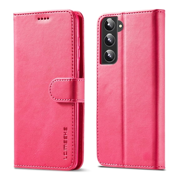 Slim Wallet Case for Samsung Galaxy S24 Plus with 3 Card Slots & Cash Pocket, Premium PU Leather Kickstand Magnetic Clasp Soft TPU Inner Shockproof Protective Flip Cover Case - Rose