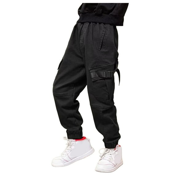 Akiihool Teen Boy Pants Boys' School Uniform Straight Pant (Black,4-5 Years)