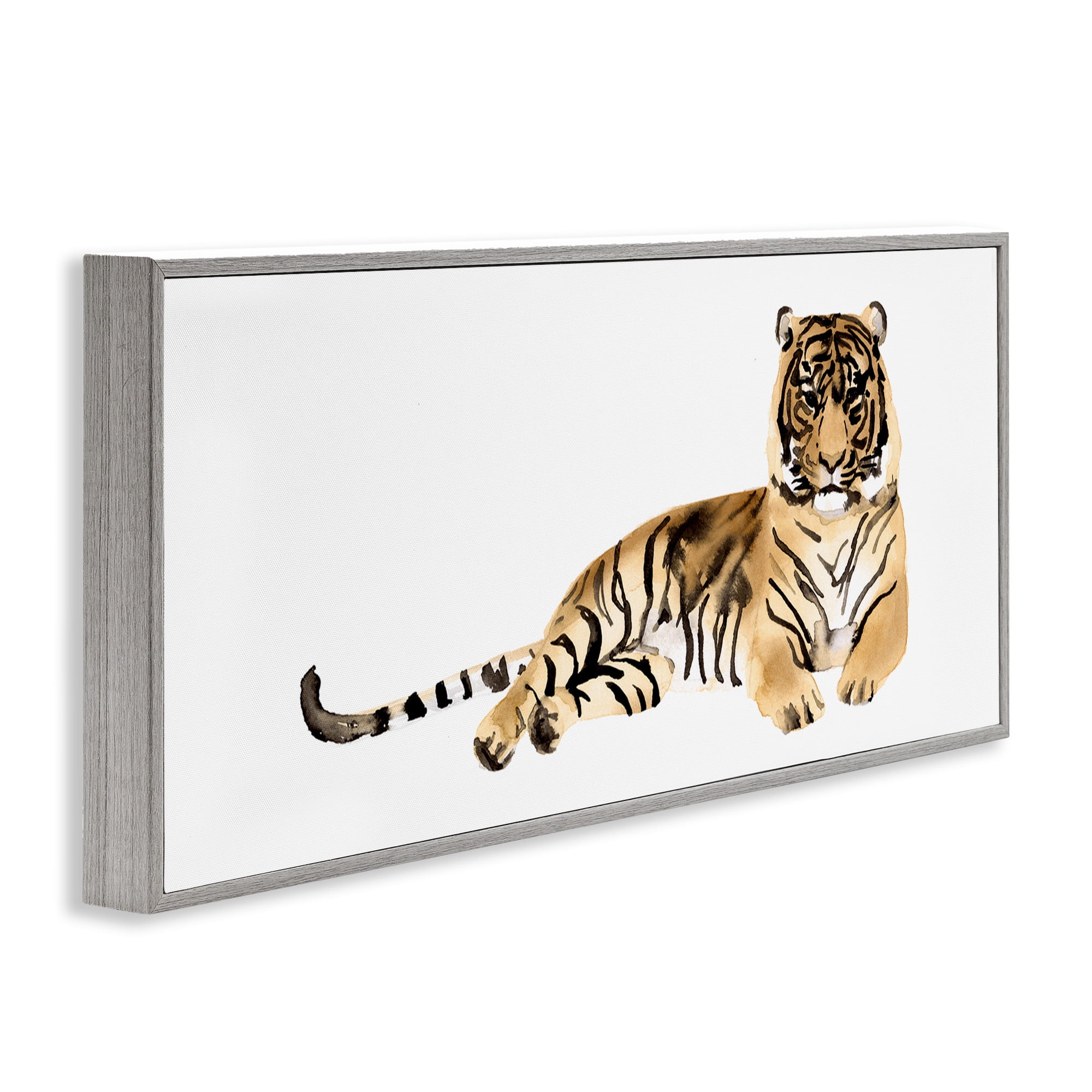 Stupell Industries Tiger Resting Orange Ink Watercolor Animals & Insects Painting Gray Framed Art Print Wall Art, 30 x 13