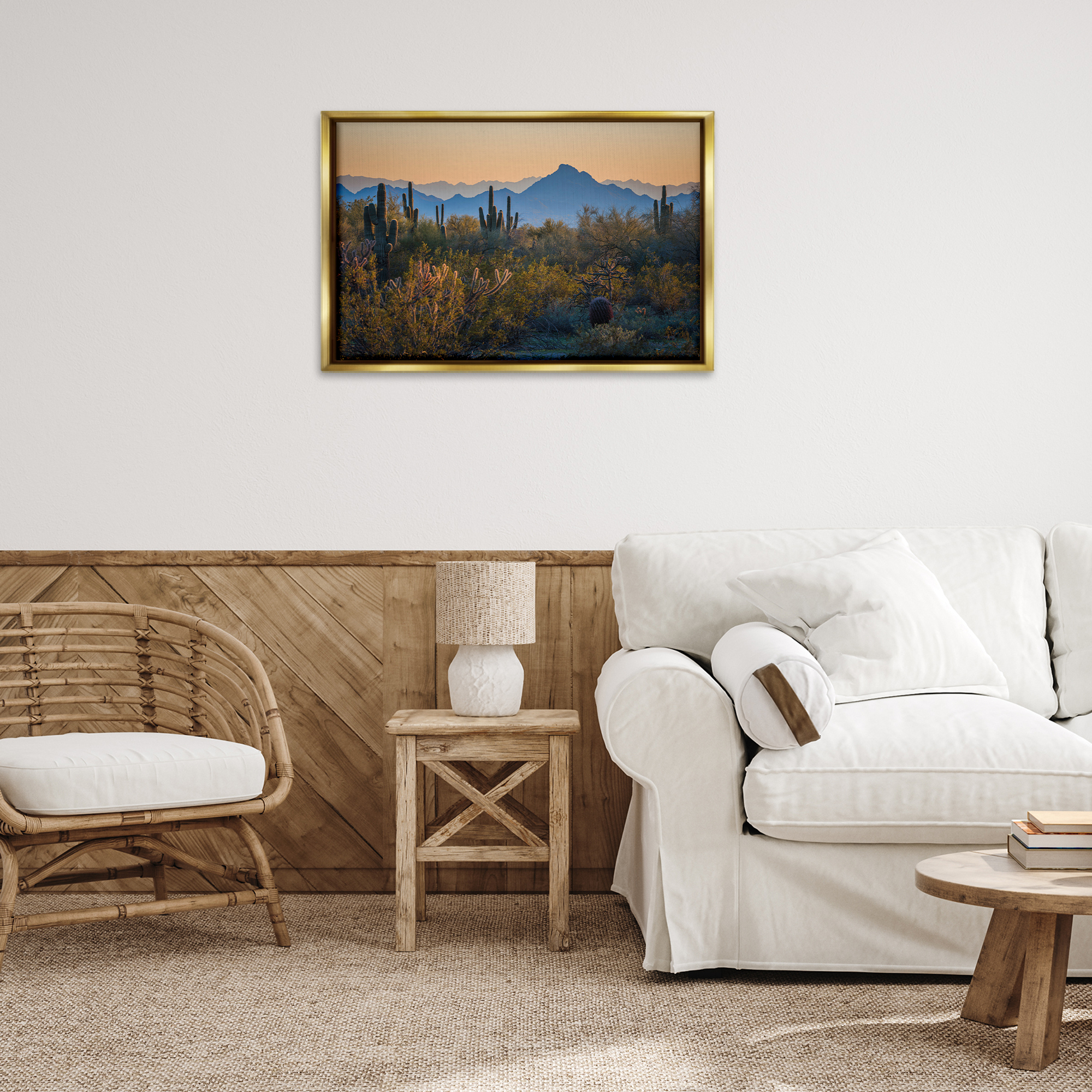 Stupell Industries Contrasting Desertscape Scene Landscape & Nature Photography Gold Floater Framed Canvas Art Print Wall Art, 31 x 21