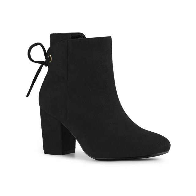Unique Bargains Bottines à Talons Épais à Bout Rond pour Femmes Noires (Taille 10)