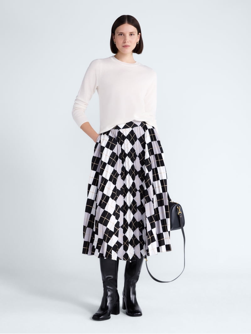Free Assembly Women's and Women's Plus Sunburst Pleat Argyle Maxi
