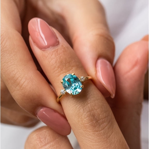 8x10 mm Blue Topaz December Birthstone Ring • 925 Silver Oval Topaz Ring with Side Stones • Dainty December Gift Ring for Women