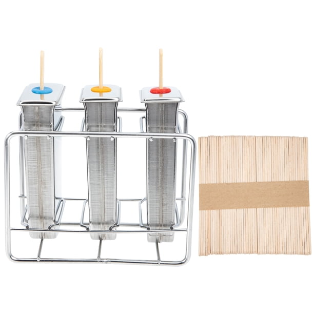 1 juego de moldes para paletas caseros con 50 palitos de madera, máquina de hielo de acero inoxidable