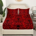 thumbnail image 2 of Damask Gothic Bed Sheets Adults Antique Victorian Fitted Sheet Full,Red Black Sugar Skull Sheets Vintage Flowers Goth Bedding Set,Exotic Bone Skeleton Bohemian Baroque Decor（No Top Sheet）, 2 of 6