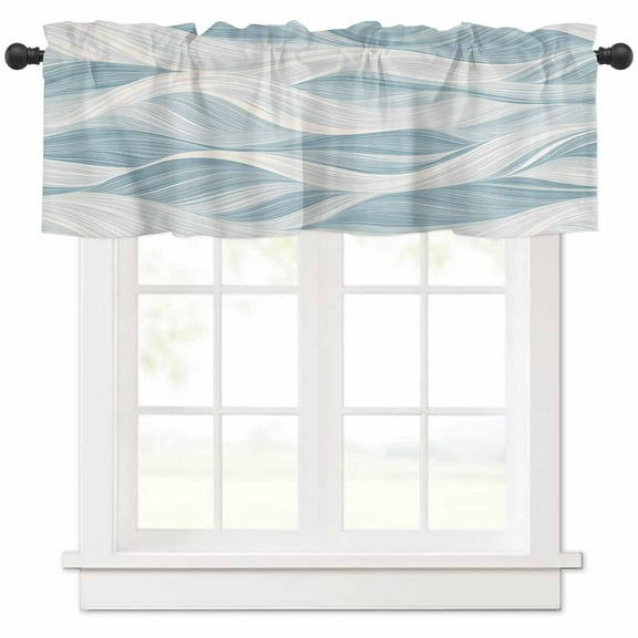 White Blue Ombre Stripe Valances for Windows Farmhouse Kitchen Curtains Valances Rod Pocket Valance Curtains for Kitchen Windows Modern Abstract Moire Waves Window Valances for Bathroom 42"x18"