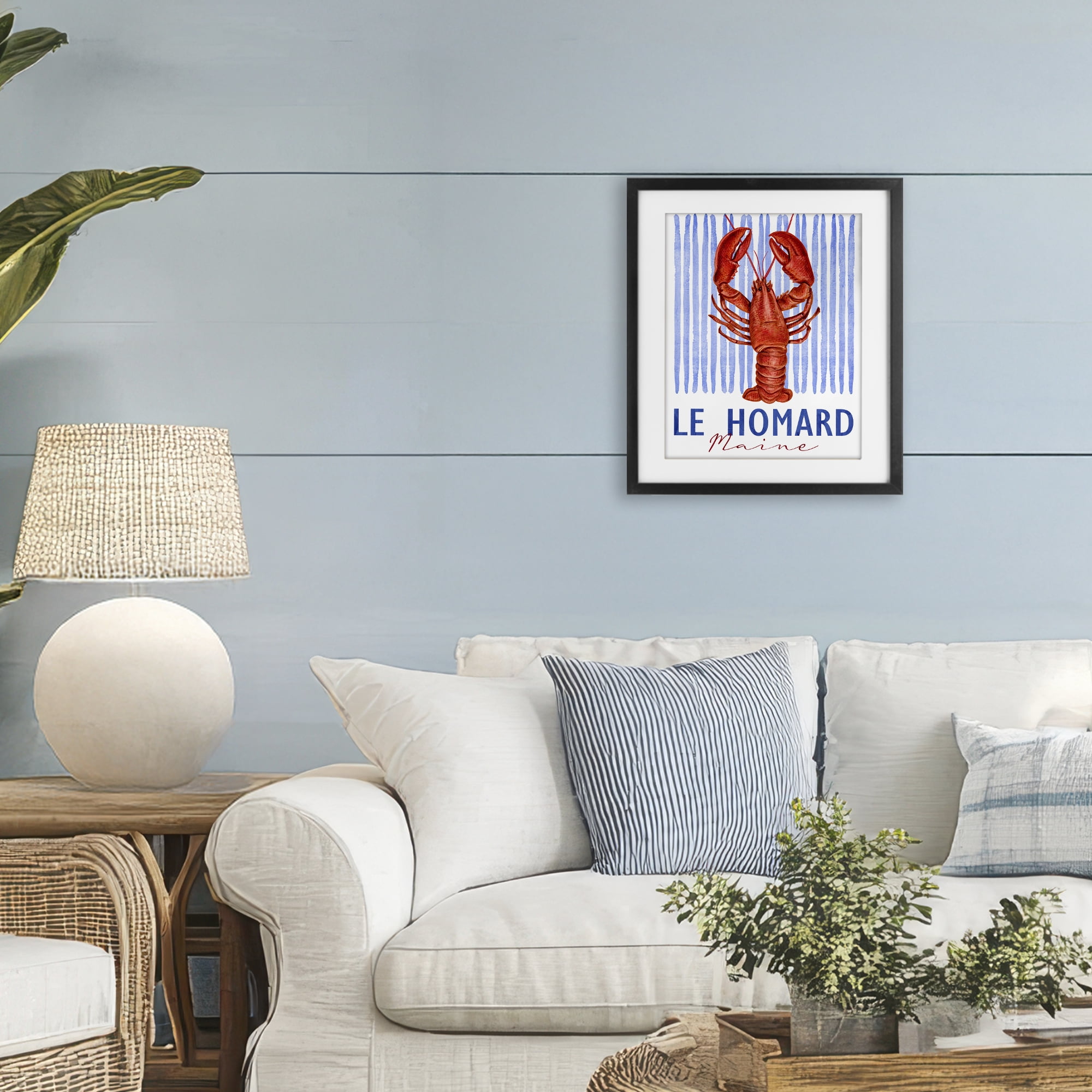 Stupell Industries Le Homard Nautical Stripes Black Framed Print Under Glass, design by Kim Allen