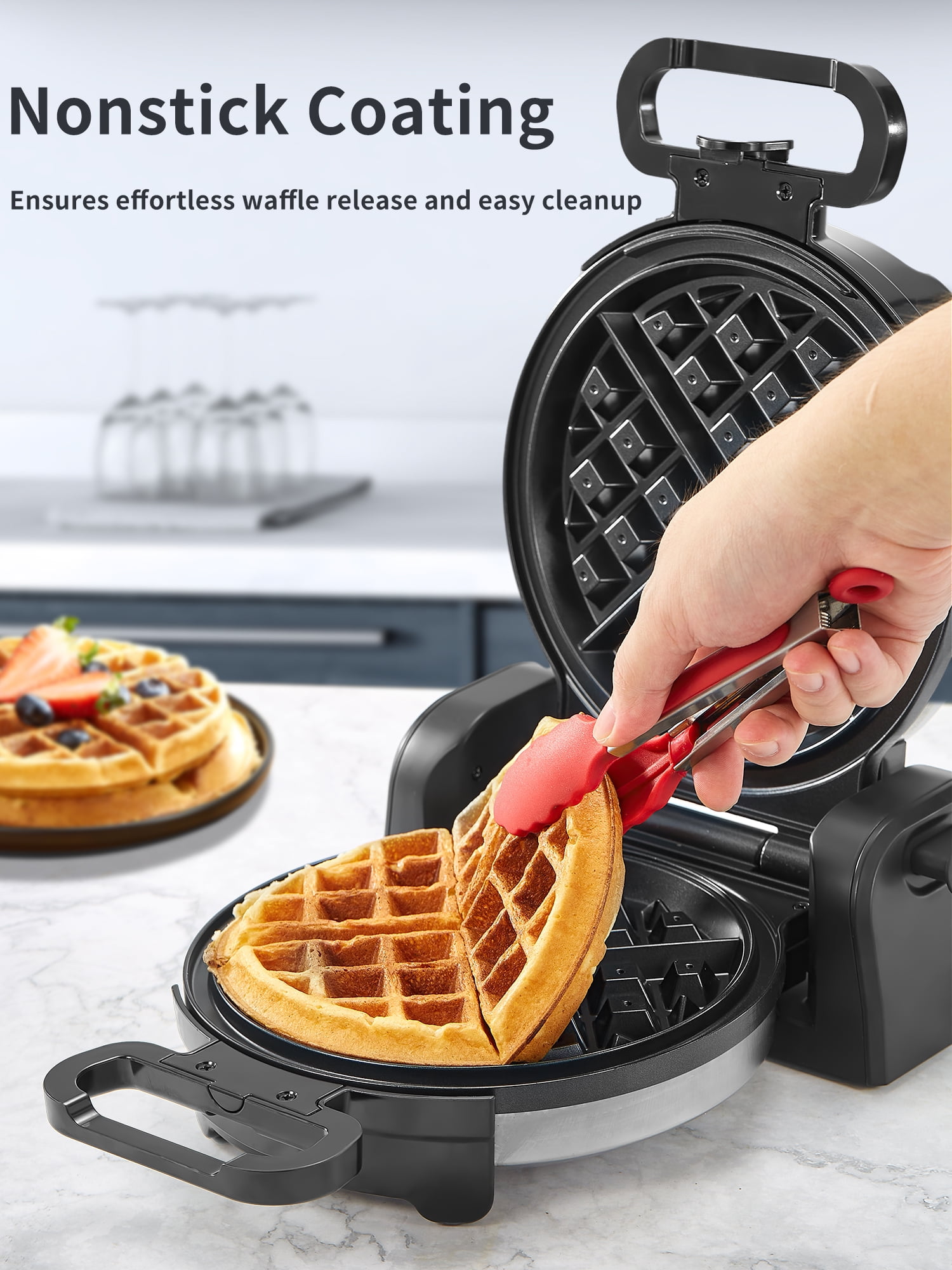 Waffle Maker, Yabano Stainless Steel Flip Belgian Waffle Iron with Non-Stick Surfaces, Save Space Design, 1080W