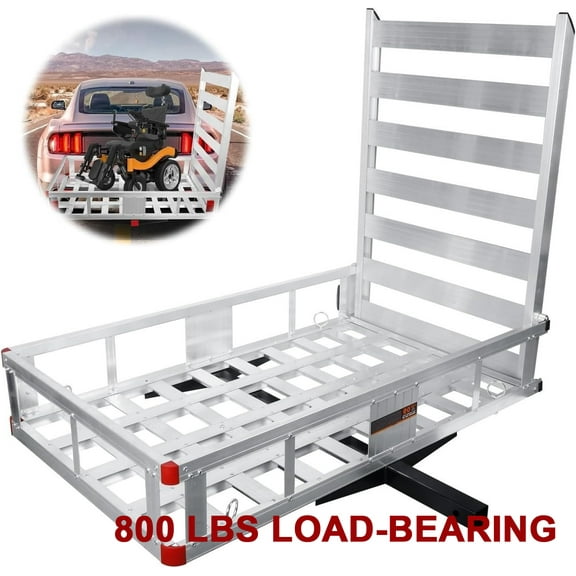 Iron Hitch Mount Mobility Carrier  50" x 29.5" Cargo Basket with 42" Ramp 800 lb Capacity Wheelchair,  Includes Hitch Tightener  Fits  class Ill or IV 2" hitch receiver