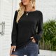 thumbnail image 5 of Jersey de manga larga con cuello redondo para mujer, dobladillo con abertura de color puro y bolsillo, ajuste holgado informal, negro L, 5 of 8