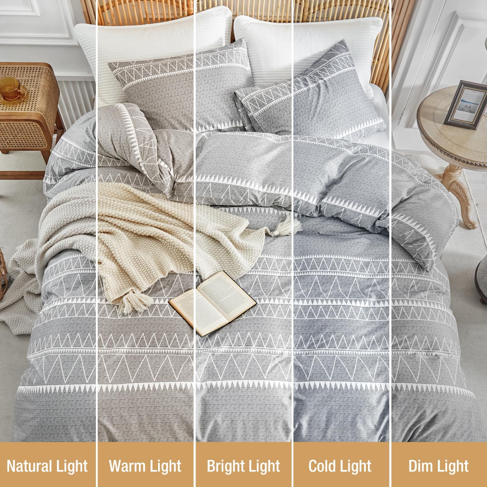 Duvet Cover Queen Size - 3pc Ultra Soft Brushed Grey Bedding Set, Breathable Comforter Cover with Zipper & Secure Ties (1 Duvet Cover 90x90 Inches + 2 Pillow Cases)