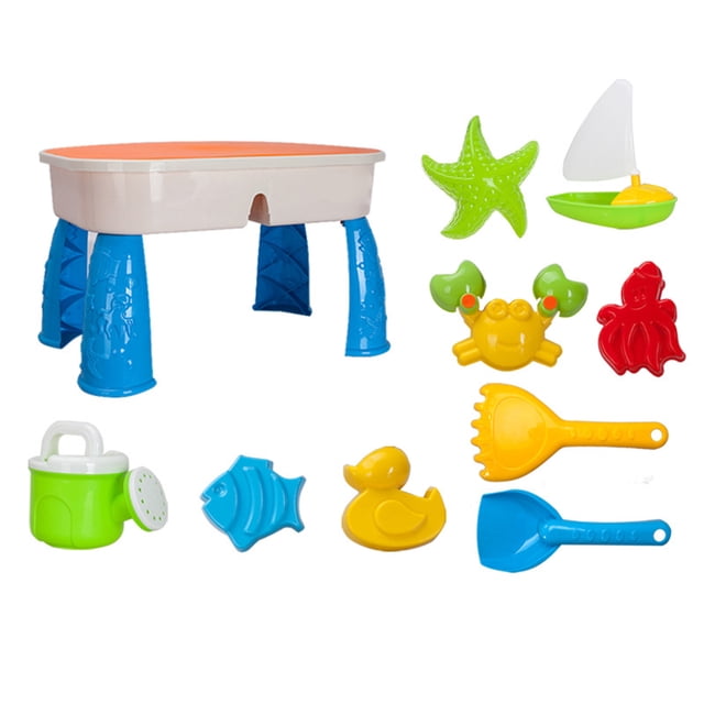 Mesa de actividades de agua y arena para niños con 9 juguetes de playa para mesa de actividades para niños