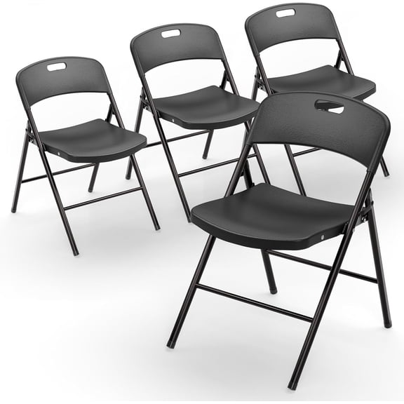 CHTER Folding Chairs, Plastic Foldable Chair, Capacity up to 350 lbs, Portable Seating for Indoor Outdoor Events Parties Camping Work School Commercail (4, Black)