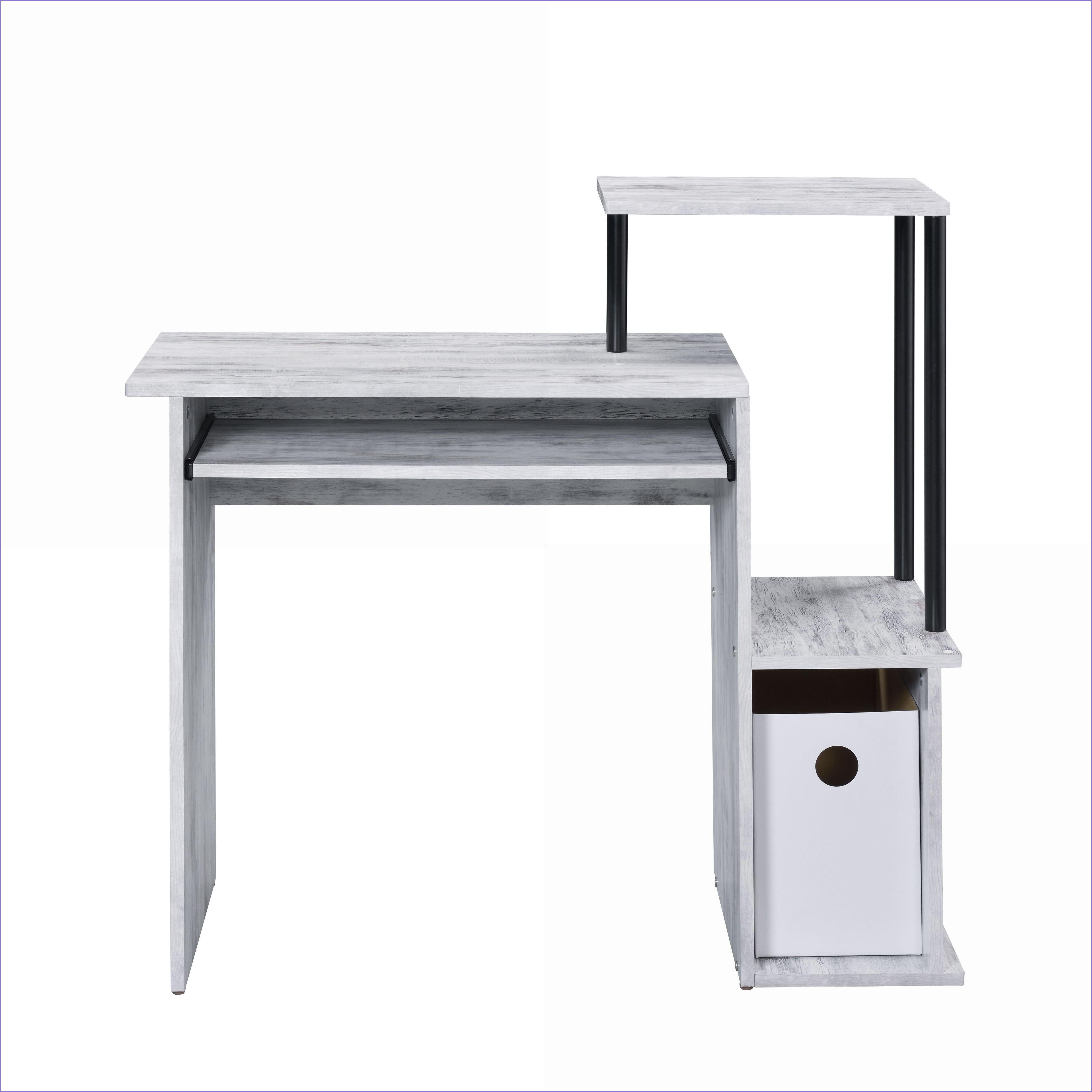 Computer Desk, Antique White & Black with Keyboard Tray, Storage Shelves | Wood+Metal
