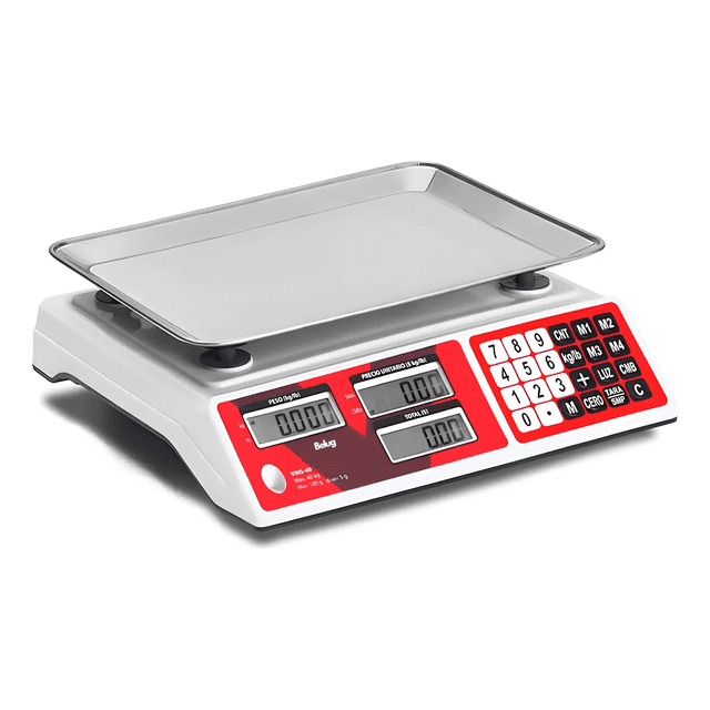 Báscula Digital Comercial Vins-40 Kg LCD 33x23 cm Belug Roja Plata
