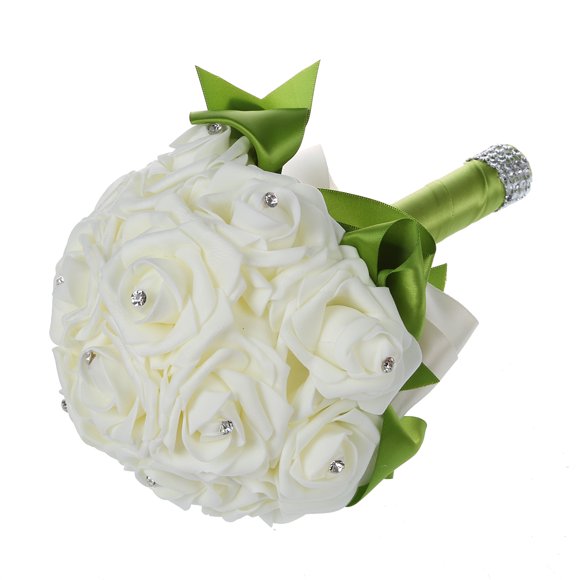Beautiful Wedding Bouquet Bridal Bridesmaid Flower wedding bouquet artificial flower bouquet white bridal bouquets-Green Ribbon