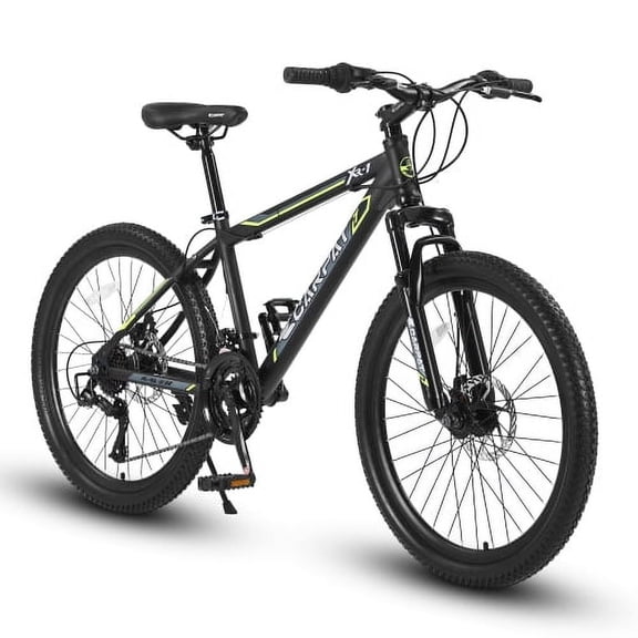 Raistyw 24 inch Mountain Bike, 21-Speed Mountain Bike for Men with V-Brake, Front Suspension, Carbon Steel Frame Adult Bicycles, White and Green