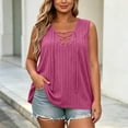 thumbnail image 2 of VBVC Women's Plus Ribbed Lace-Up V-Neck Tank Top, Ladies' Sleeveless Casual Loose Fit Blouse, Solid Color Summer Layering Shirt For Women,Hot Pink,XL-5XL, 2 of 9