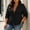#0486-Black, variant on Women's Plus Size 3/4 Sleeve Blazer Pleated Lapel Single Button Jacket with Pockets Shoulder Pads for Office
