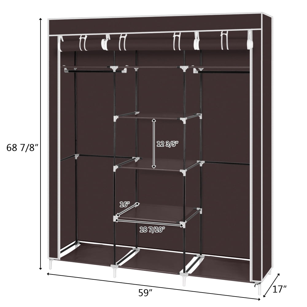 Kepooman 69" Portable Clothes Closet, Non-Woven Fabric Double Rod Wardrobe, Dark Brown Kepooman 69" Portable Clothes Closet, Non-Woven Fabric Double Rod Wardrobe, Dark Brown