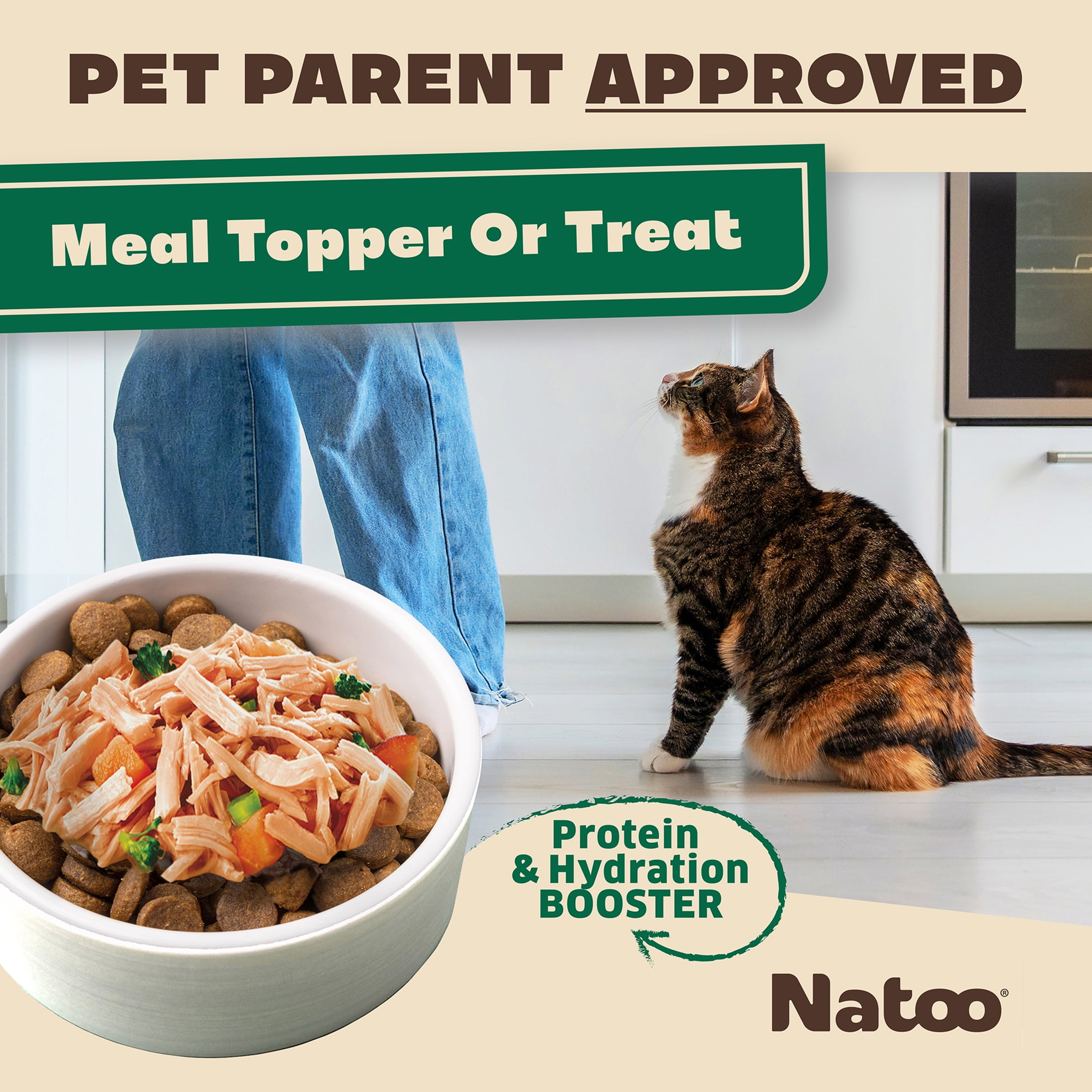 Natoo Cat Food Topper for Picky Eaters, Healthy Soft Cat Treat (Chicken, Sweet Potato & Broccoli) Wet Cat Food, Gravy Cat Food, High Protein, Limited Ingredient Cat & Kitten Food (Case of 20) 2.4oz E