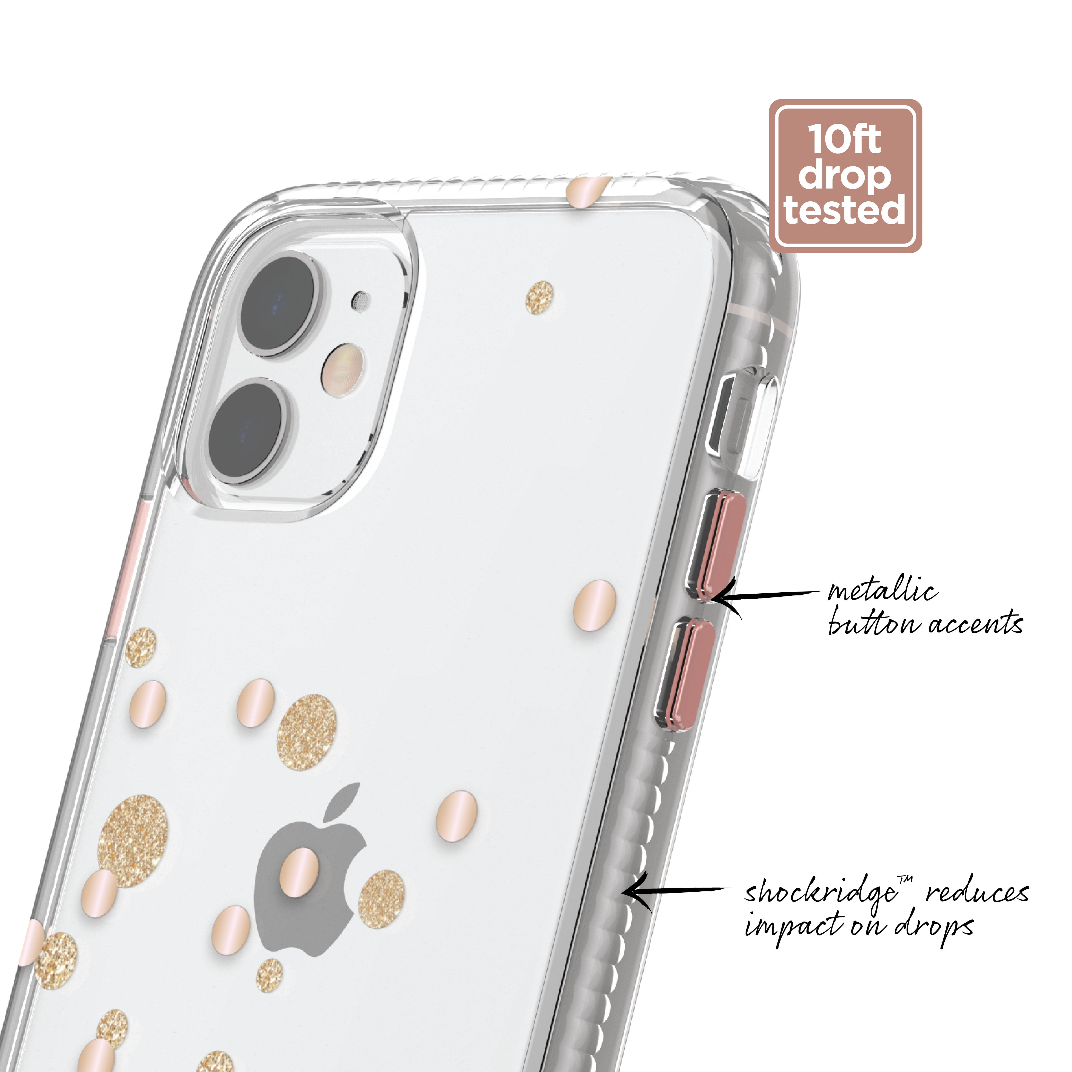 Fellowes 9751301 Clear with Rose Gold Metallic Glitter Dots Phone Case for iPhone 11