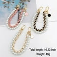 thumbnail image 2 of 3Pcs Pearl Beaded Phone Chain Camellia Pendant Phone Wrist Strap Anti Lost Double Chain Phone Charms Strap Leather Phone Bracelet Strap Keychain Wristlet for Phone Purse Bag, 2 of 9