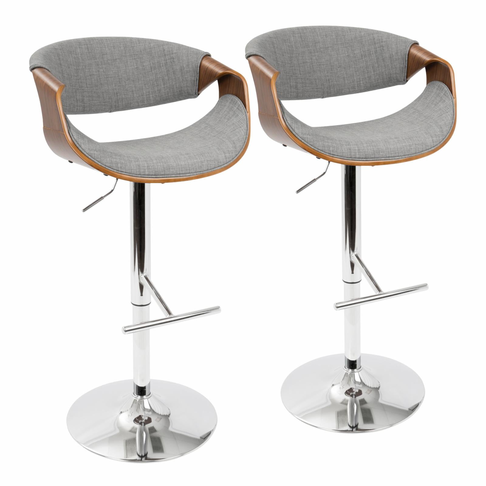 Mid-Century Modern Adjustable Swivel Gray Wood & Metal Bar Stool