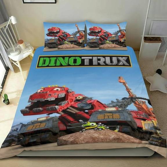 dinotrux Themed Bed Sheet Set Three Piece Set 53x79 In ches Comfortable And Skin Friendly Unique Design Creating A Star Studded Night Home Decor Gifts For Family Friends fans