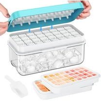 KINGTACK Ice Cube Tray, Ice Trays for Freezer, Ice Cube Tray With Lid and Bin, Making 64 pcs Ice Cubes, Chilling Cocktail, Whiskey, Coffee, with 2 trays, Ice Container, Scoop&Cover, BPA Free
