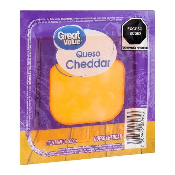 Queso Cheddar Great Value natural bloque 300 g