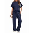 thumbnail image 3 of Women'S Two-Piece Casual Suit Travel Sportswear Short-Sleeved Wide-Leg Casual Sports Suit Blue Suit XL, 3 of 7